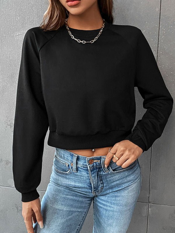 New women's long - sleeved round neck solid color sweater - Outerwear